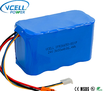 24V 3600mAh IFR26650 LiFePO4 Battery Pack